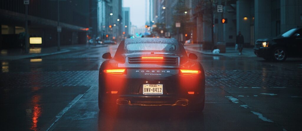porsche, car, brake lights, tail lights, stop, stopped, rain, rainfall, raining, street, city street, luxury car, vehicle, transportation, drive, city, rainy, road, urban, wet, car, car, car, car, car wallpapers, nature, car