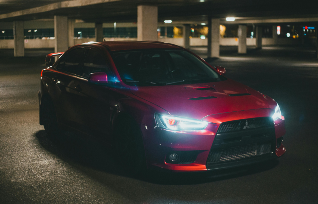 A car parked at night on underground parking 