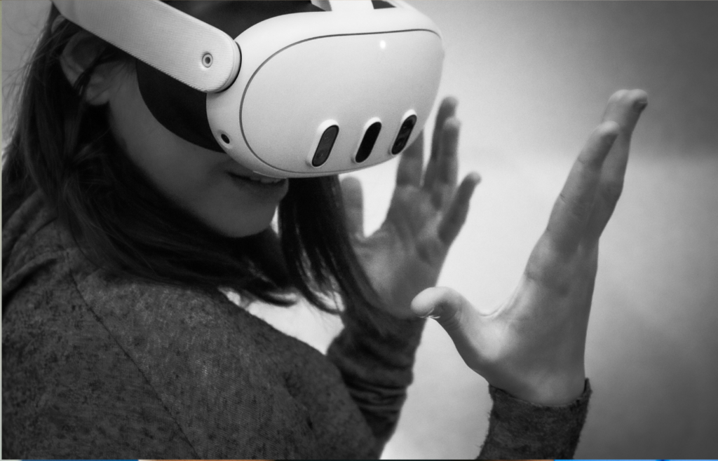 A person with AR glasses displaying workout stats in real