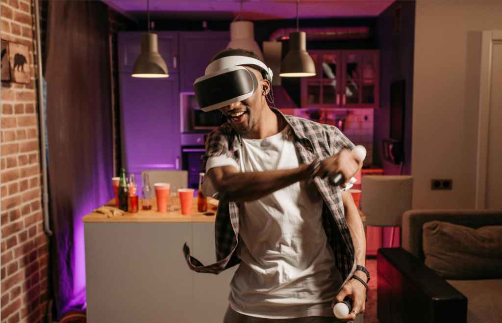 A Man using Virtual Reality Headset