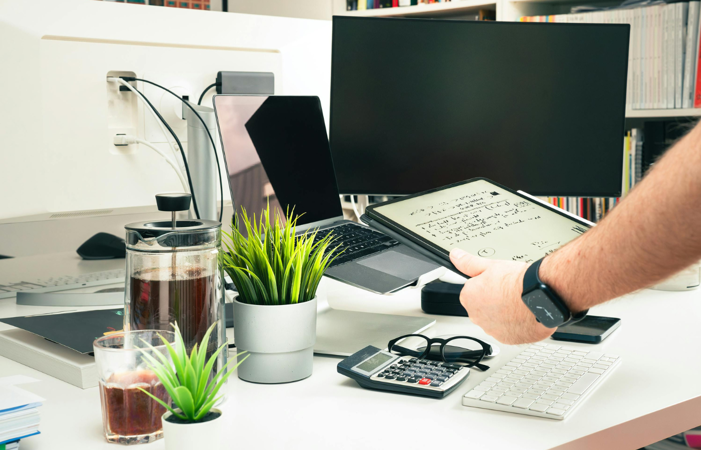 A tablet displaying a smart note-taking app with handwritten notes