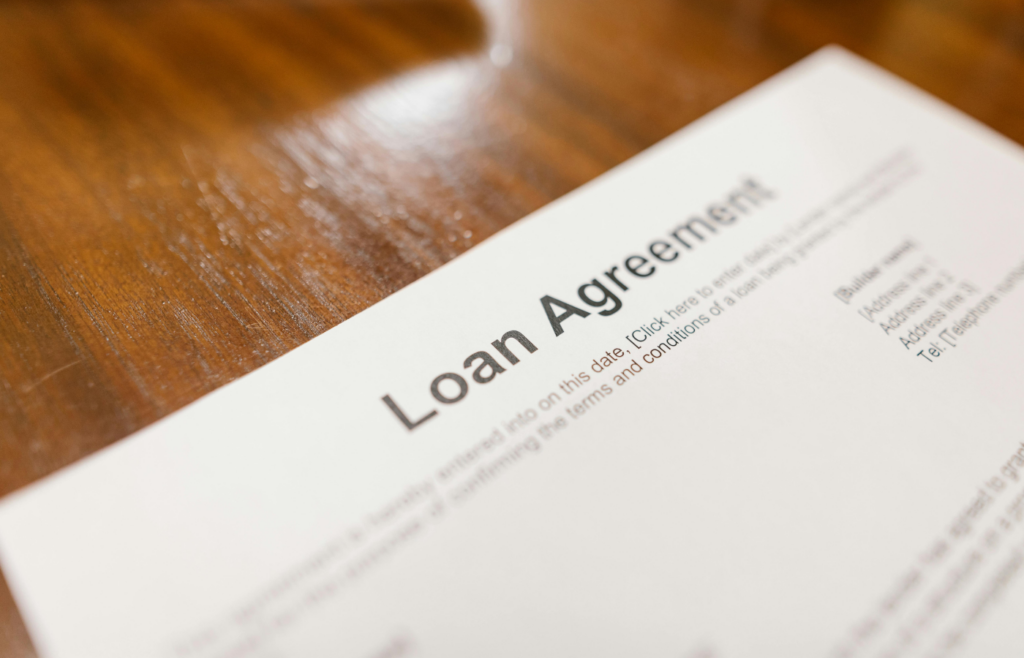 A contract showing loan payment agreement