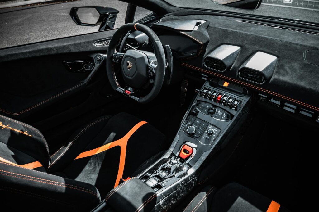 A dashboard covered carbon fiber vinyl