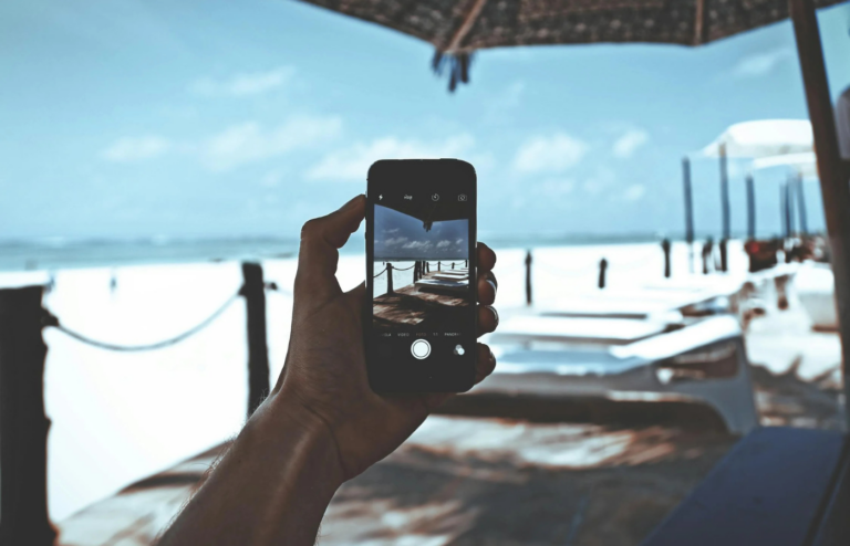 A beach scene with a phone