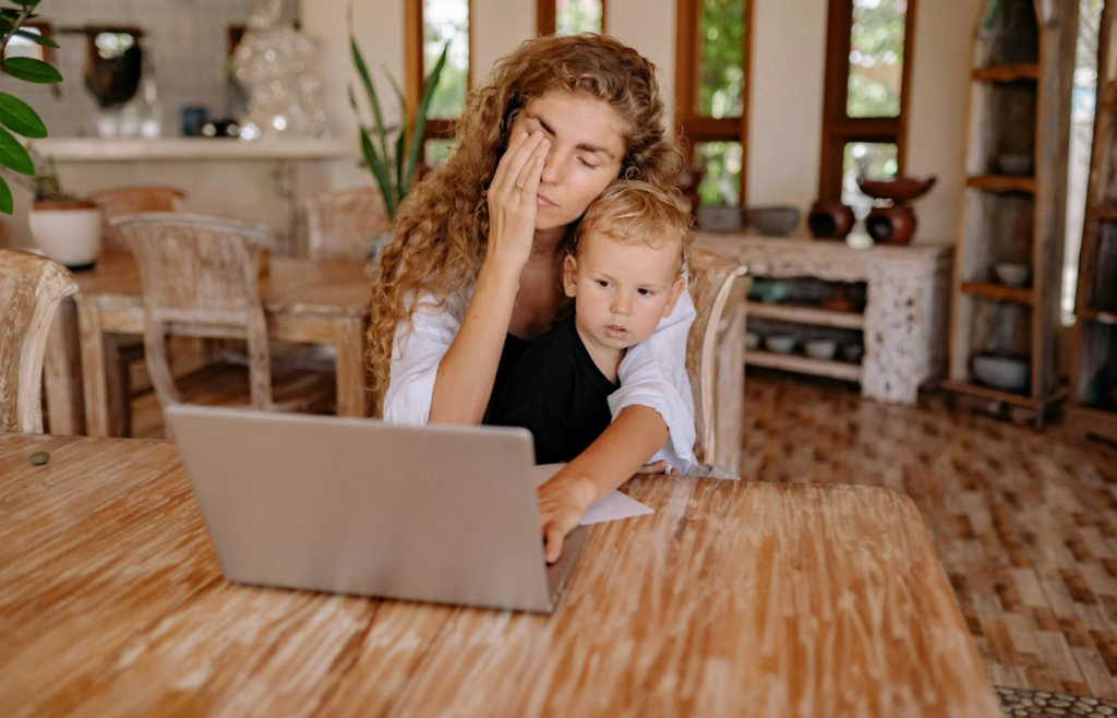 Individual working from home looking fatigued