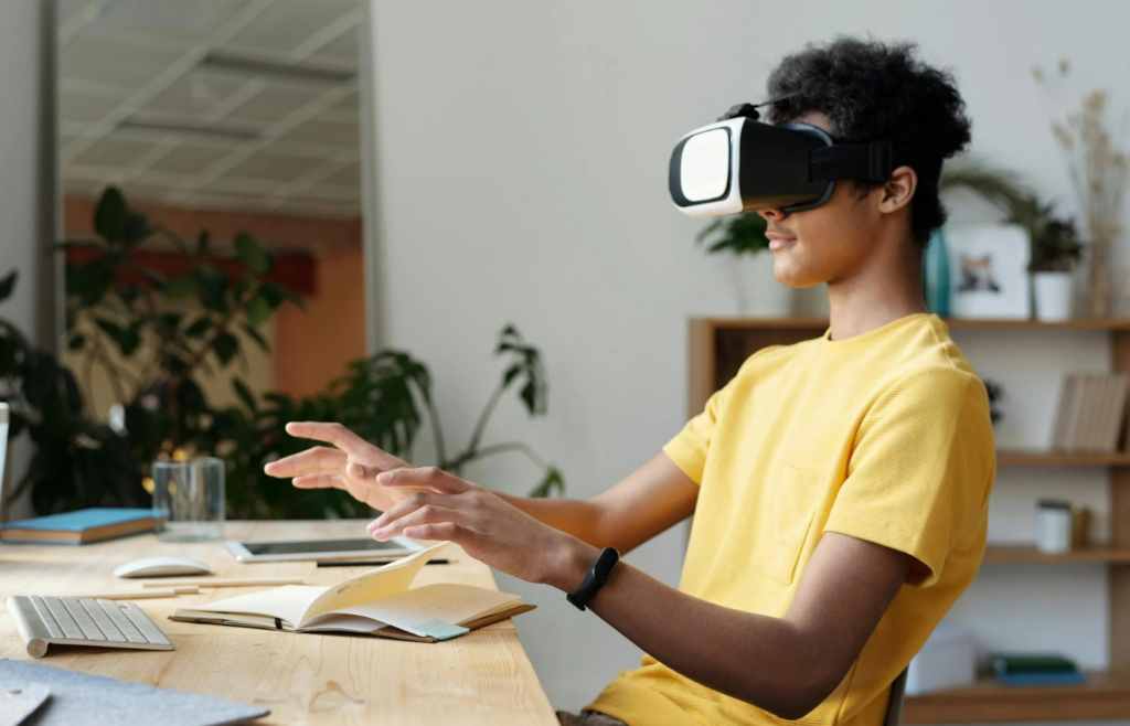 Child using VR headset for educational purposes