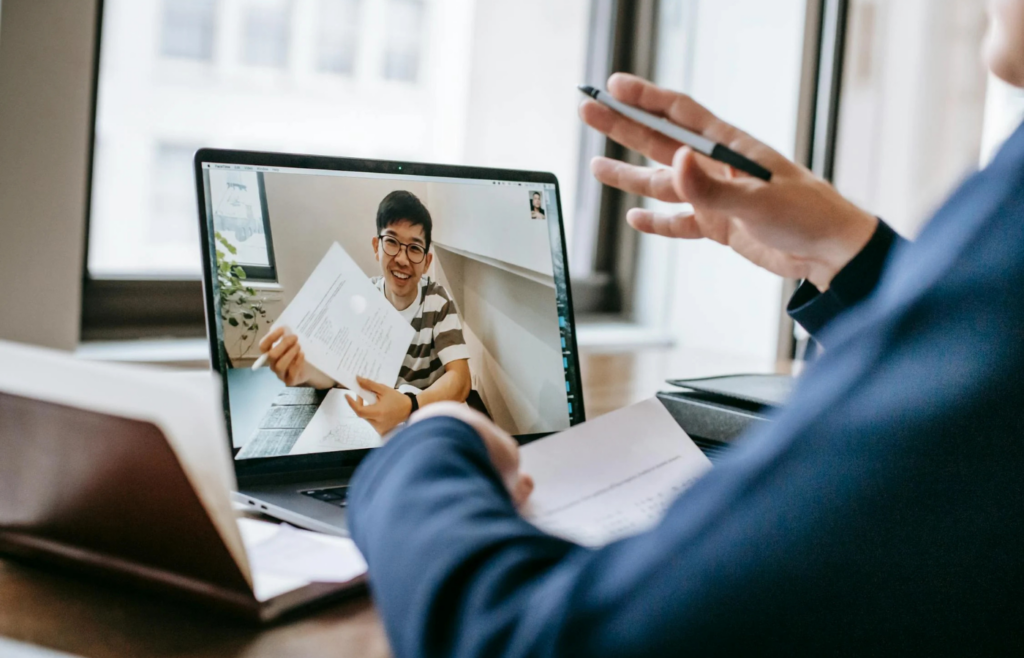 Colleagues collaborating during a video conference