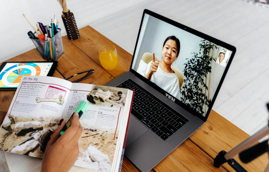 Person attending an online course