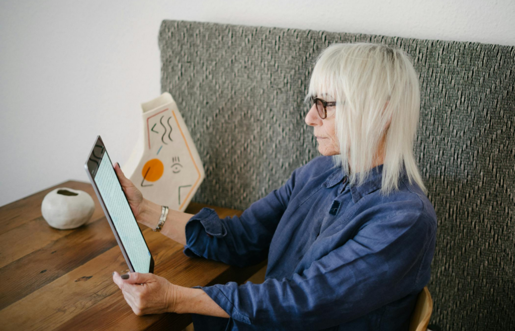 Person reacting to content on a tablet