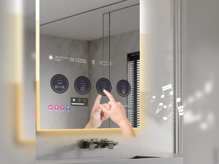 smart mirror displaying features