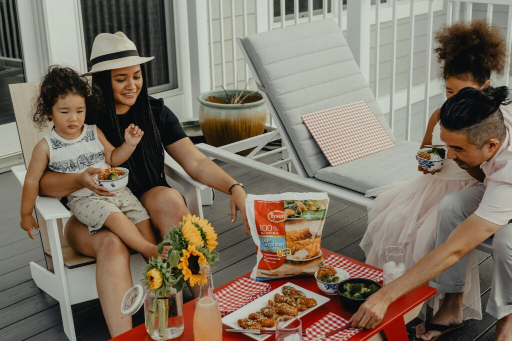 tech free time with family on porch