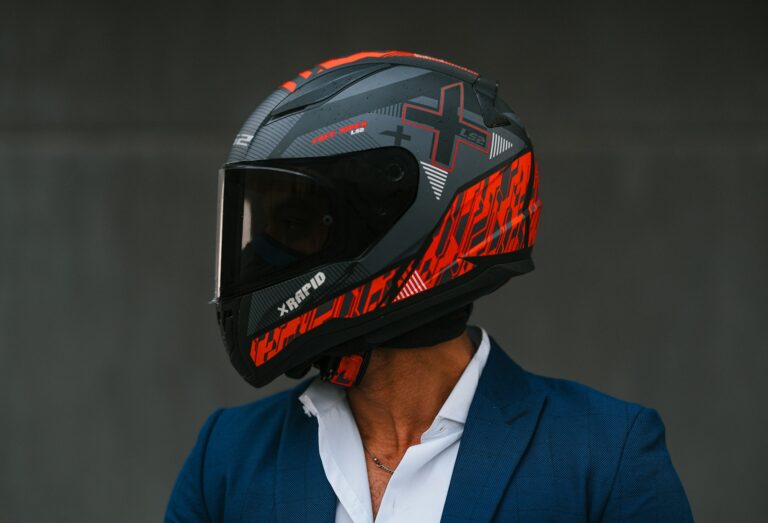a man in a suit and helmet